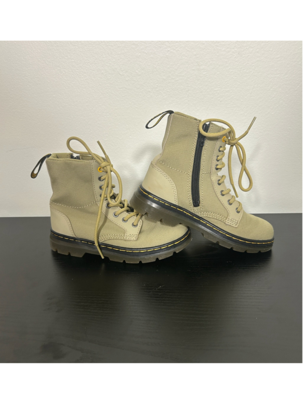 Kids Dr. Martens Beige Canvas Boots with Side Zip Size 13C